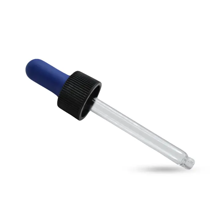 Gotero de vidrio con bulbo de goma para explicar materiales y accesorios